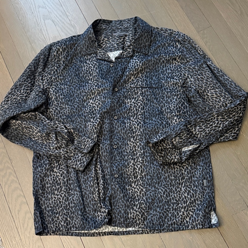 John Varvatos Gray and Black Leopard Print Shirt